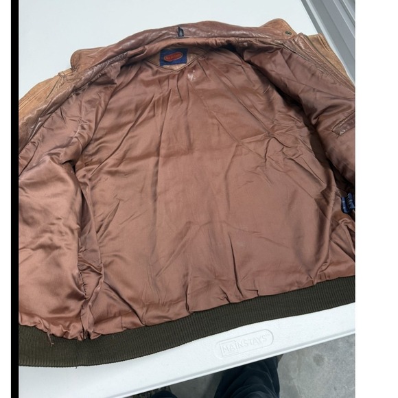 Vintage G III Brown Leather Bomber Jacket Mens Aviator Flight Coat Map Lining - Picture 6 of 10